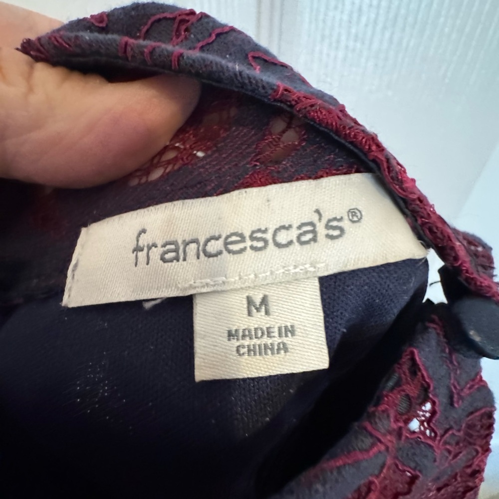 Francesca's Collections Burgundy Lace Overlay Dress - Picture 8 of 8